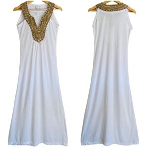 ELIZABETH HURLEY Beach Golden Beaded Stretchy Lightweight Maxi Dress Size S